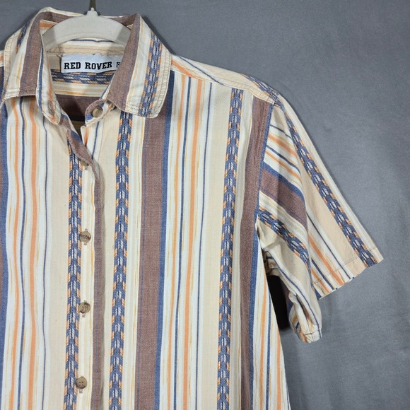 Red Rover Striped Button Down Shirt Womens Small Short Sleeve Cotton Western - Picture 3 of 9